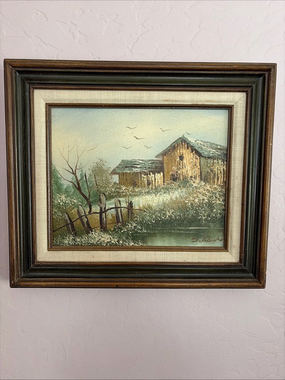 VTG Wood Framed Oil Painting By S. Locke-Countryside Farm